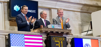 Photo courtesy of Dario Cantatore / NYSE Euronext, from L-R: Deputy Mayor of New York, Robert K. Steel; Mayor of New York, Michael R. Bloomberg; Chief Executive Officer of NYSE Euronext, Duncan L. Niederauer. 